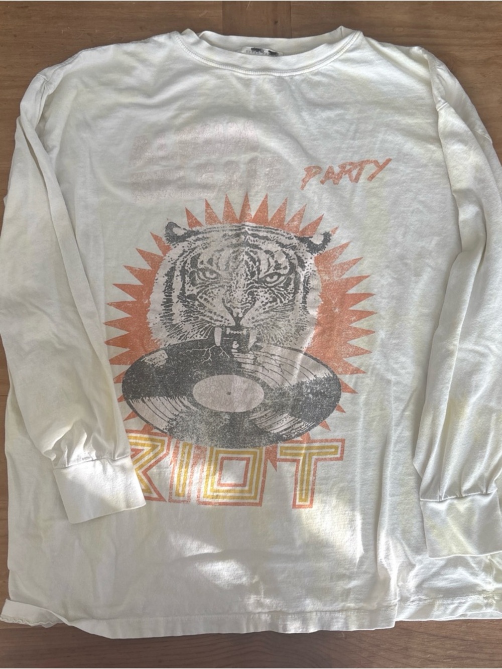 White Kids Long-Sleeve Graphic Tee with Orange Accent - Party Riot